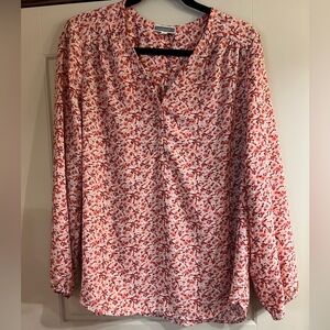 Pleione Red and White Floral Blouse